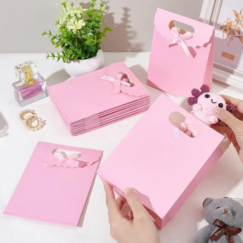 12PCS Flipped Bow Tote Bags Colorful Paper Bags Gift Bags For Holiday Gift,Wedding Store Gift Wrap Bags Children Candy Packaging view 3