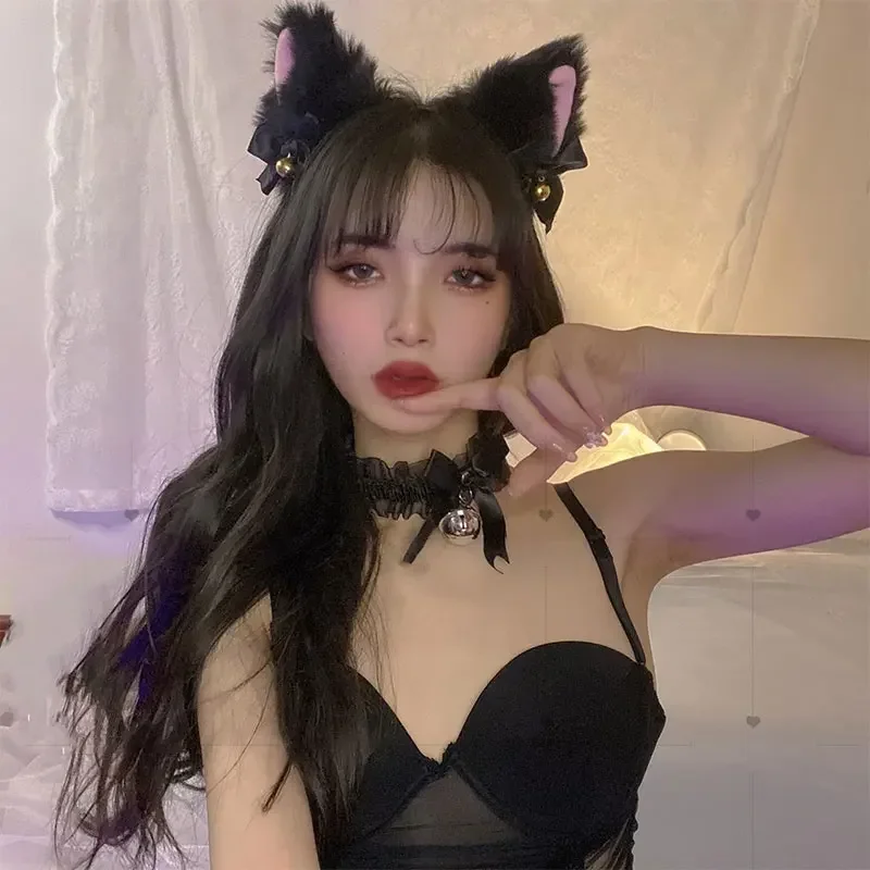 Festival Anime Style Plush Cat Ear Headband Soft Hair Band with Bells for Cosplay Party Halloween Costume Accessory