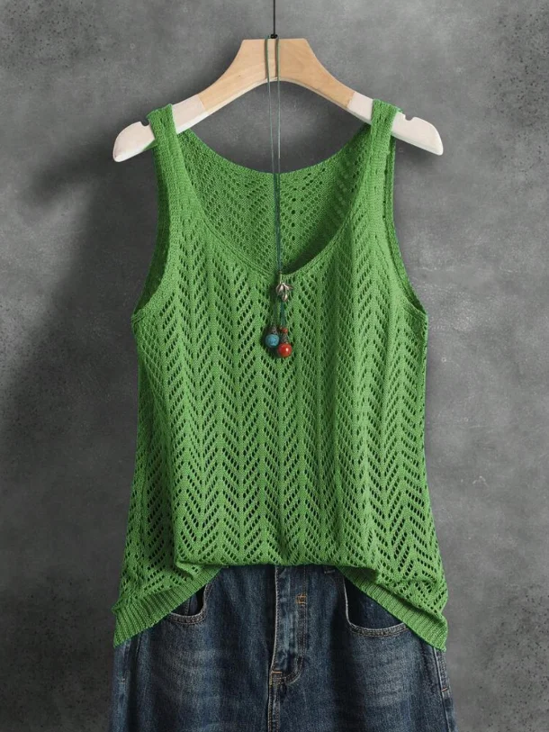 

Ladies Elegant Solid Color Knitted Vest Summer Thin Layer Short Outerwear Tank Top Suitable for Denim Jeans