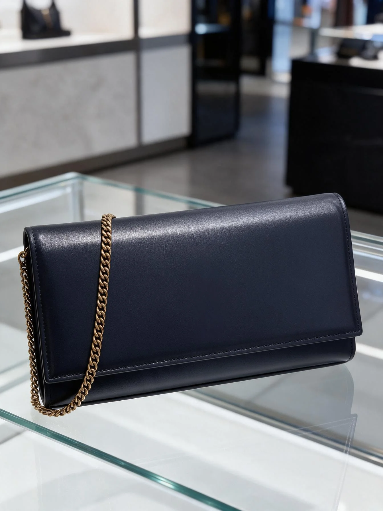 Smooth Leather Long Clutch Bag Women Thin Chain Shoulder Crossbody Bag Minimalist Solid Color Evening Party Handbag For Ladies