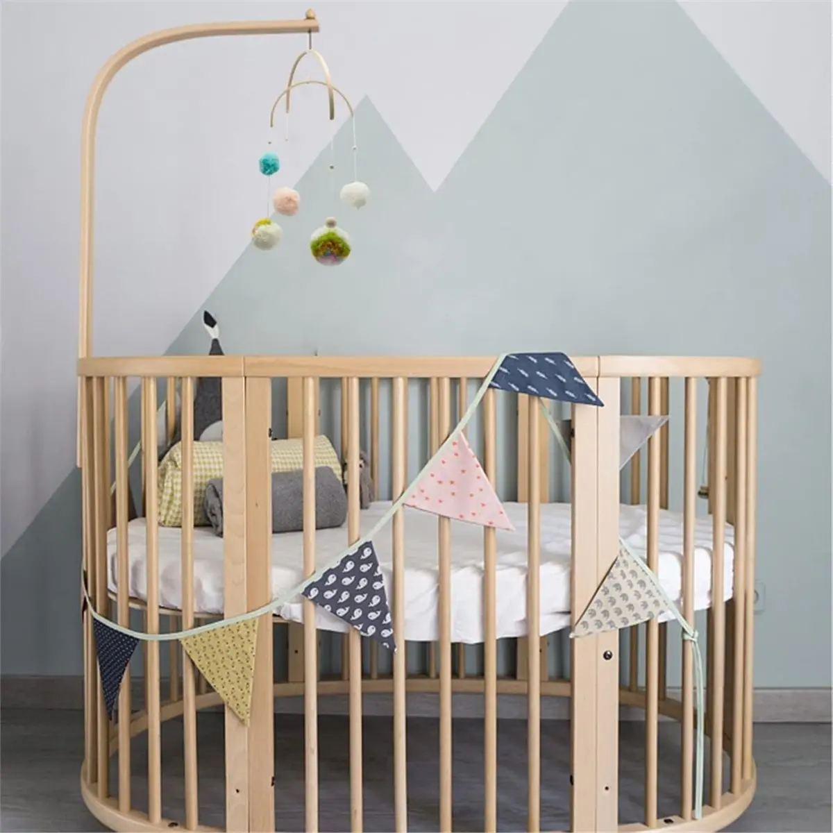 A50U Wooden Frame DIY Handmade Kit Crib Mobile Wind Chime Bed Wood Mobile Hanger Wooden Frame Ornaments Handmade, Semicircle