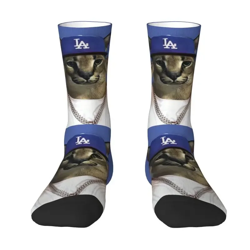 Fun Men's Big Floppa Rapper Meme Dress Socks Unisex Warm Breathbale 3D Printed Funny Caracal Cat Crew Socks