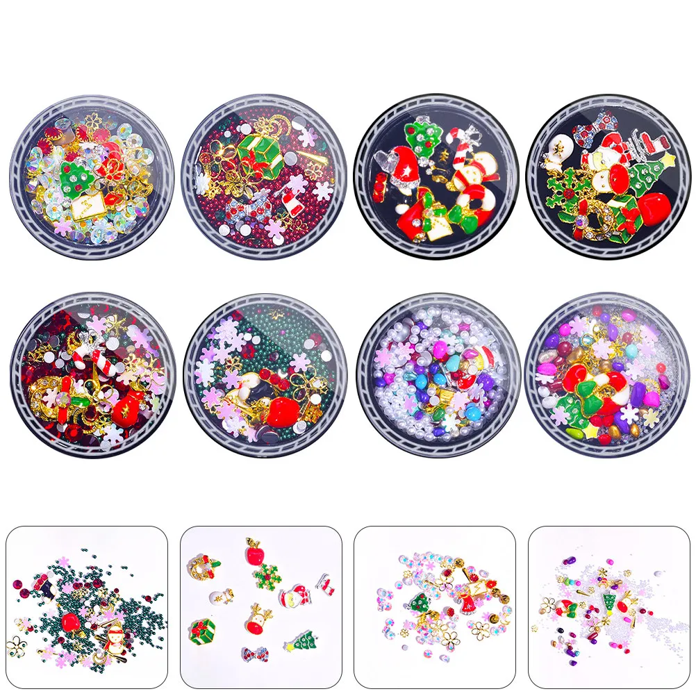 

8 Boxes 3D Nail Charms Christmas Decoration Gems Glitter Rhinestones Alloy Jewelry Manicure DIY Decor Suitable Natural False