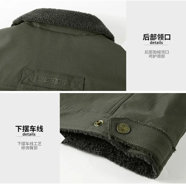 Winter Washed Sherpa Fleece Jacket Men's Thick Warm Casual Outerwear