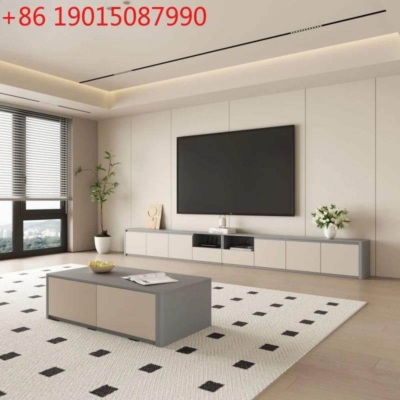 

New solid wood floor-to-ceiling TV cabinet, simple and light luxury combination of living room and household coffee table