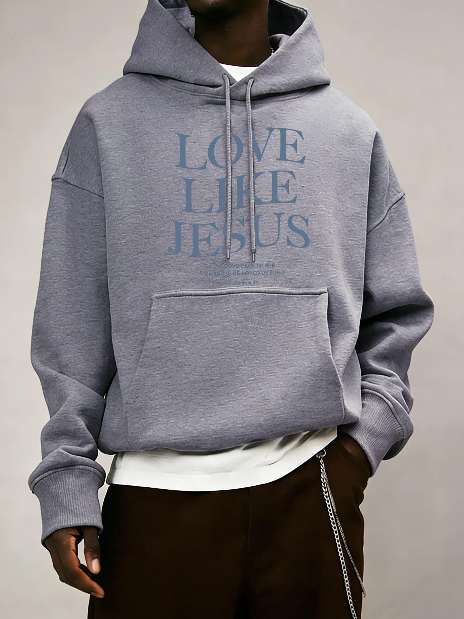 

Мужская базовая толстовка с принтом Love Like Jesus, шерстяная повседневная свободная толстовка с длинными рукавами, универсальная толстовка с карманами в стиле ретро, нейтральный цвет.