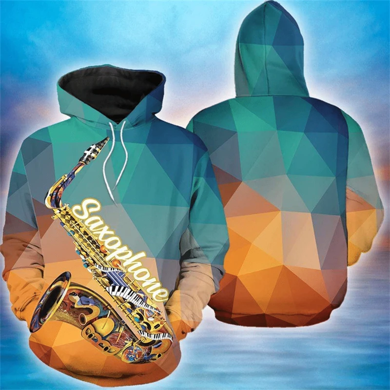 

Men's Fashion Guitar Saxophone Graphic Print Hoodie Autumn Long Sleeve Hooded Sweatshirts Oversized Men's Hoodies Pullovers Coat