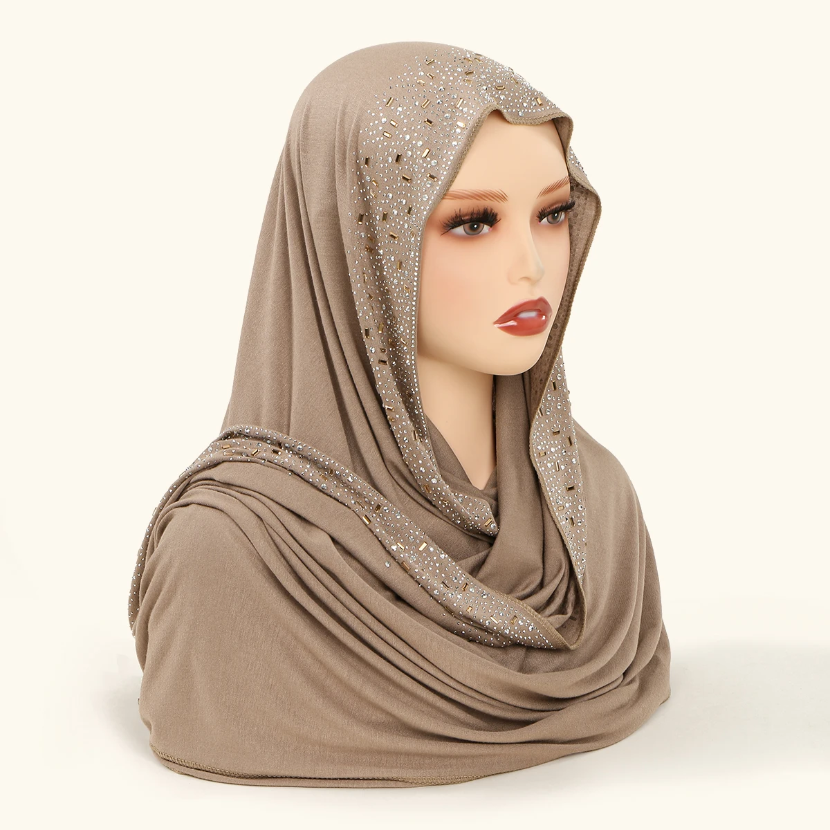 Luxury Rhinestone Hijab Scarf Women Muslim Long Scarves Light Weight Soft Turban Shawl Solid Headscarf Bandana Ramadan 170*60cm