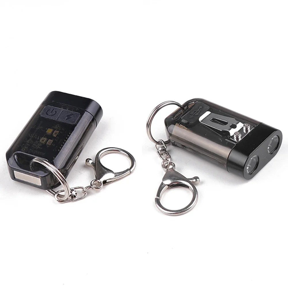 EDC Keychain LED Flashlight USB Rechargeable Torch Work Light Mini Outdoor Camping Pocket Lantern Portable 8Modes Warning Lights