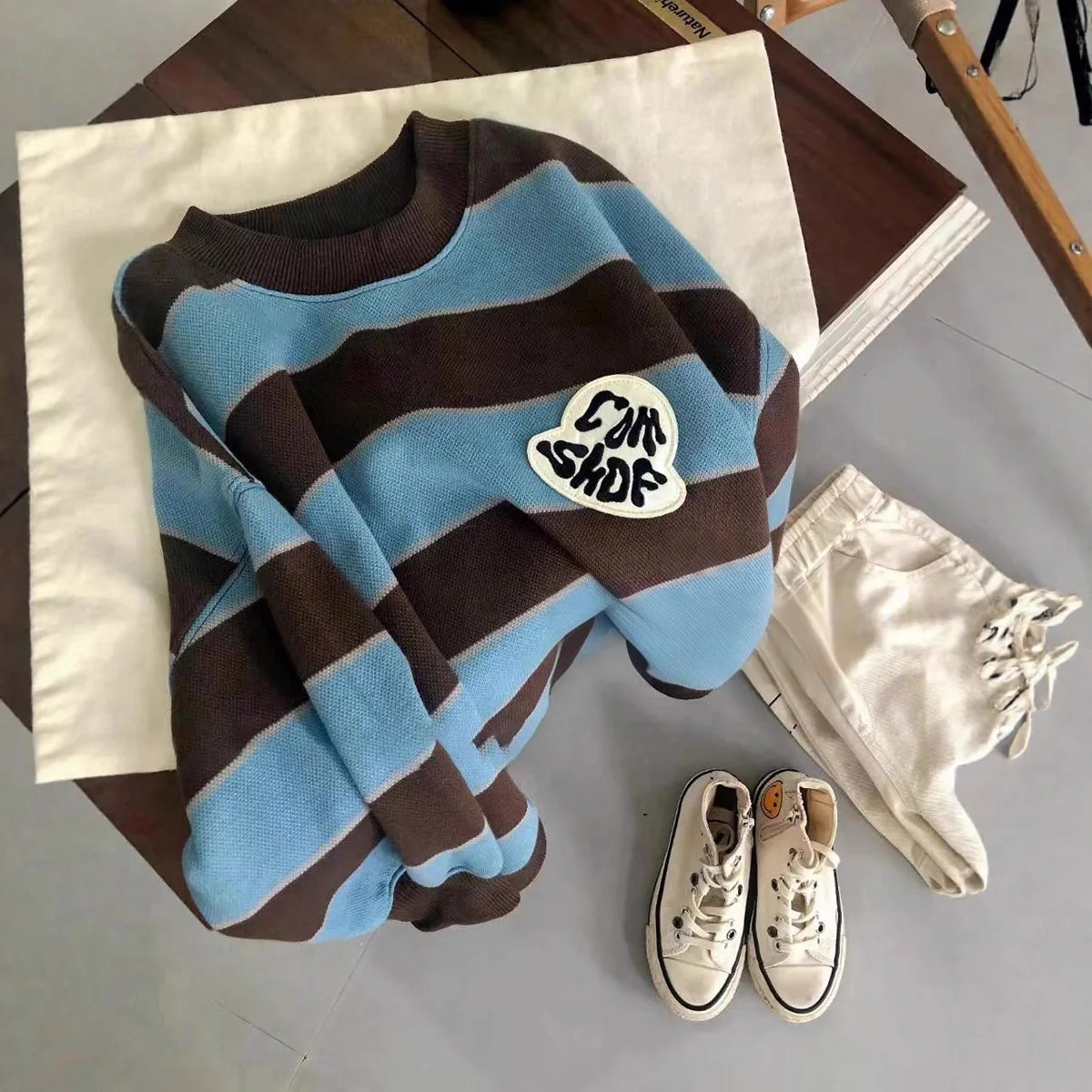 Childrens Top Spring and Autumn New Striped Hoodie Western Style Long Sleeve T-shirt Loose Contrast Color Casual Daily Wear
