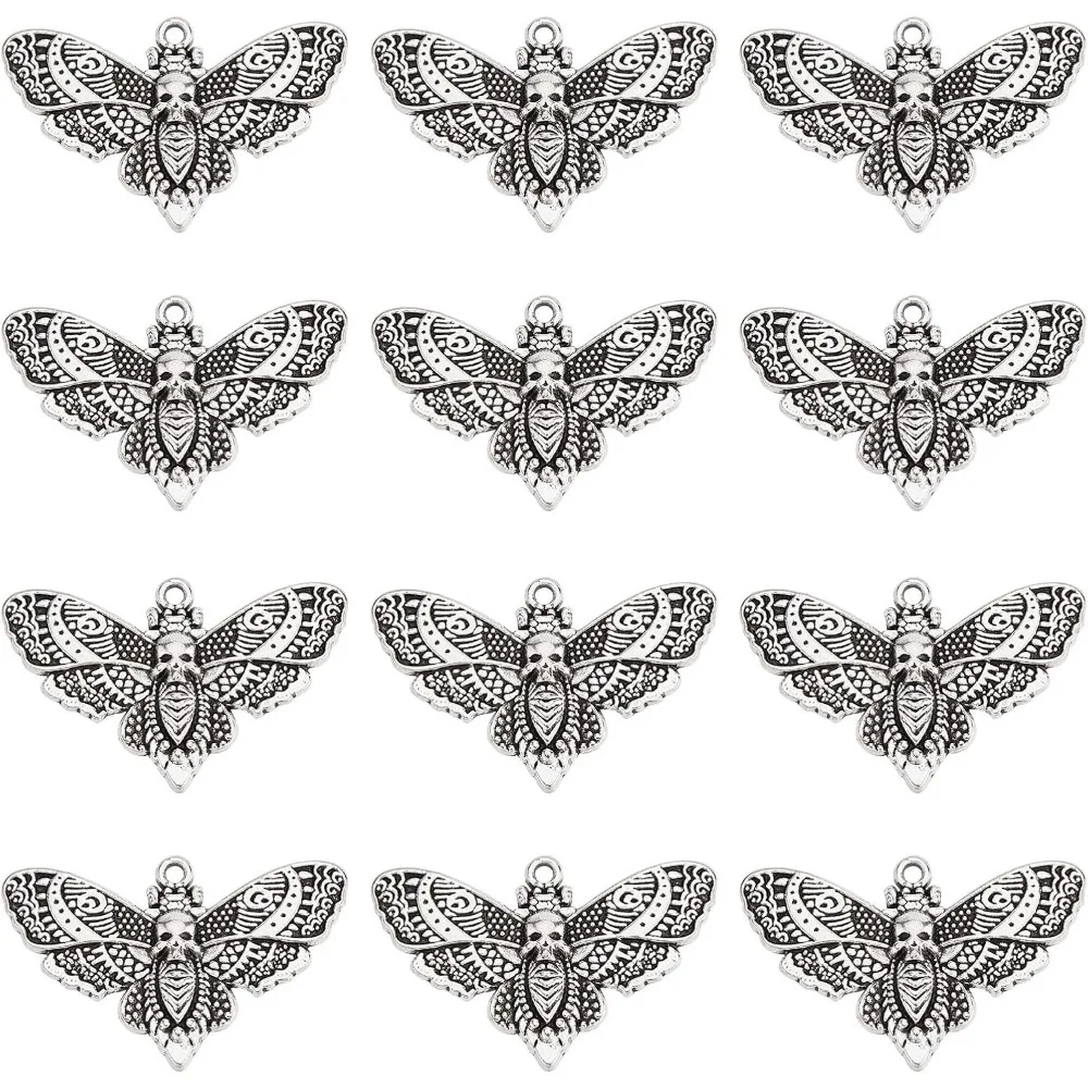 1 Box 20Pcs Moth Charms Moth Charm Bulk Skeleton Bone Charm Tibet Style Alloy Insects Charms Halloween Charms for Jewelry Making