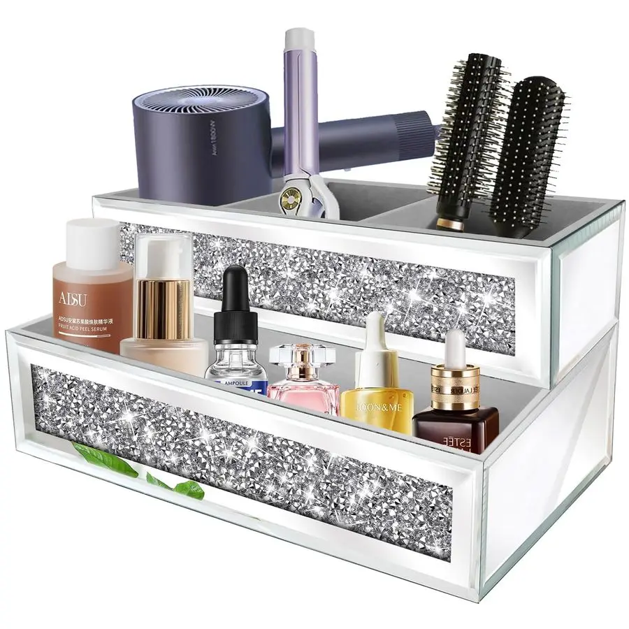 

Hair Dryer Holder Upgrade Crystal Crush Diamond Hair Tool Organizer Wall Mount. Silver Bathroom Cabinet Tray for Blow Dryers, Ha