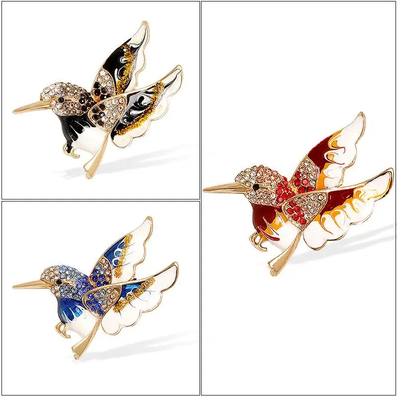 Fashion Creative Rhinestones Hummingbird Brooches For Women Clothing Coat Accessries Gifts