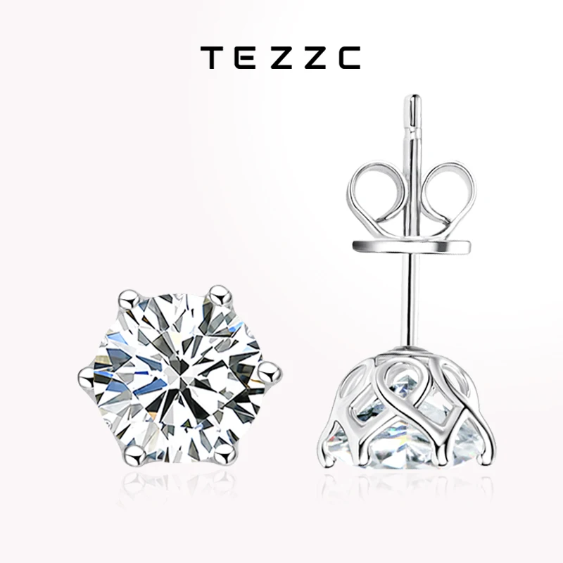 

Tezzc 0.5-2ct Moissanite Earrings for Women 925 Sterling Silver With White Gold Plated Luxury Designer Party Sparkling Earring