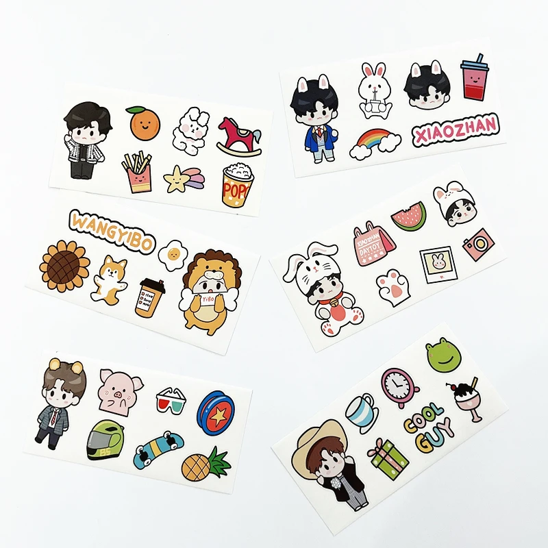 6 sztuk/zestaw naklejek PVC Bo Jun Yi Xiao - Wang Yibo i Xiao Zhan, wodoodporne naklejki z kreskówek do pamiętnika/telefonu/laptopa