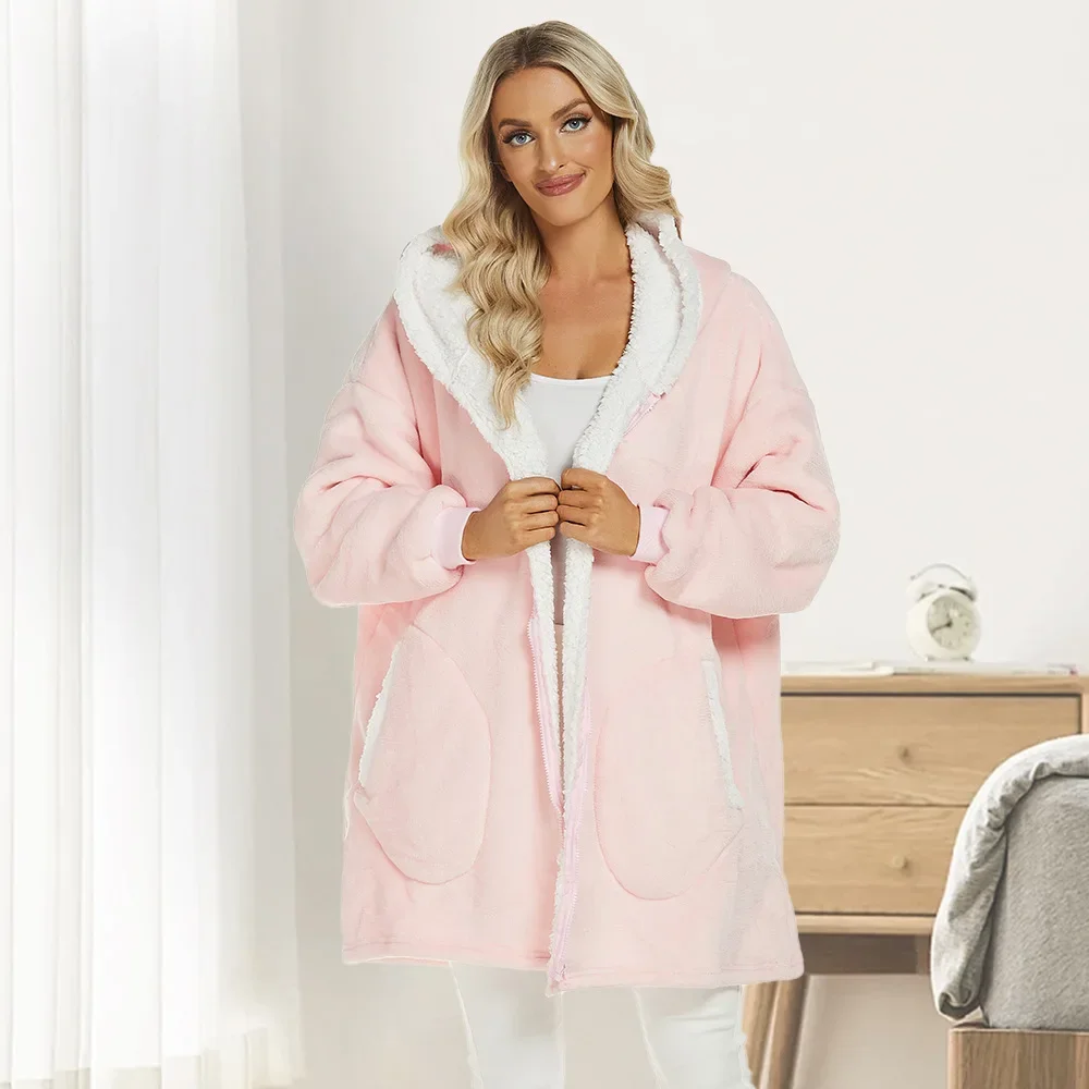 Oversized Sherpa Hoodie Blanket with Pocket Thick and Warm Wearable Fleece Blanket for Adults, Perfect for Lounging and Relaxing