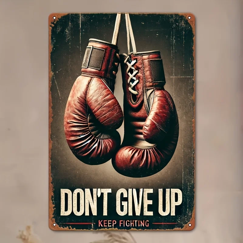 Vintage Red Boxing Gloves Metal Wall Sign with 