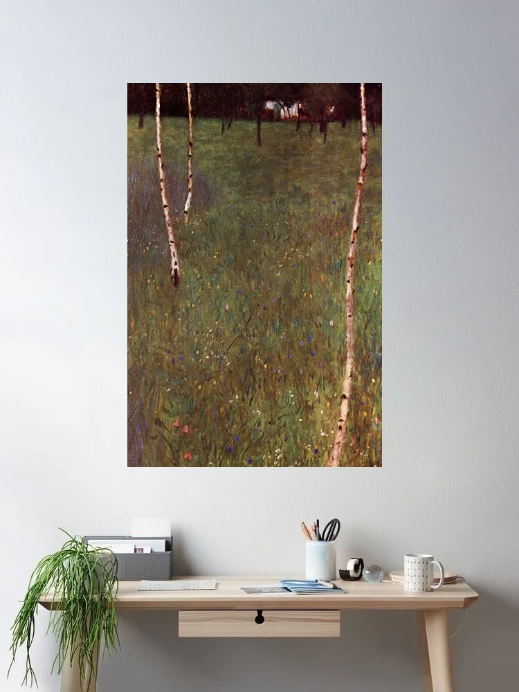 Gustav Klimt Farm House with Birch Trees Art Nouveau , Art Picture Print Canvas Poster Home Wall Decor