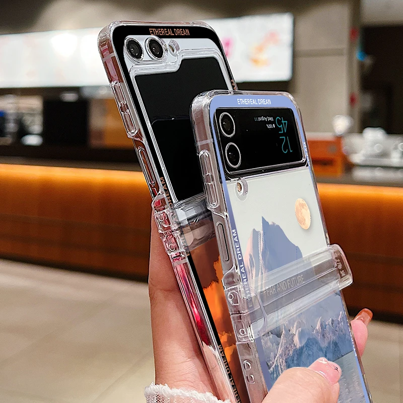 Landscape Pattern Clear Phone Case For Samsung Galaxy Z Flip 7 FE 6 5 4 3 5 Shockproof Folding Hard PC Cover For Samsung Z Flip5