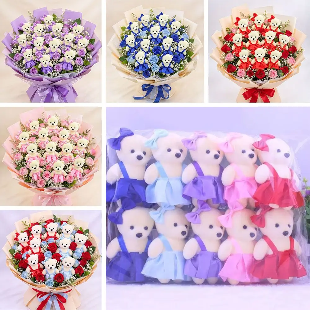 10Pcs/Set Cartoon Bouquet Decoration Bear Doll Soft Stuffed DIY Graduation Bouquet Bear Accessories Bag Pendant Doll