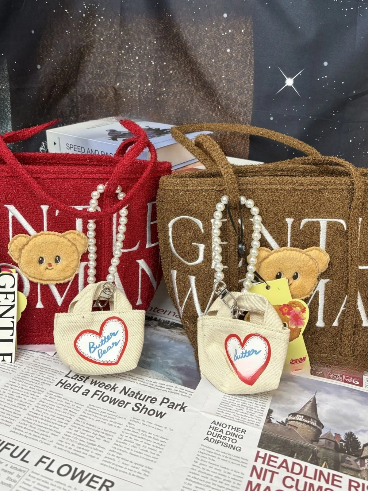Thailand Butter bear GW tote bag gentlewoman vegetable basket silk embroidery small fragrant wind shoulder armpit bag