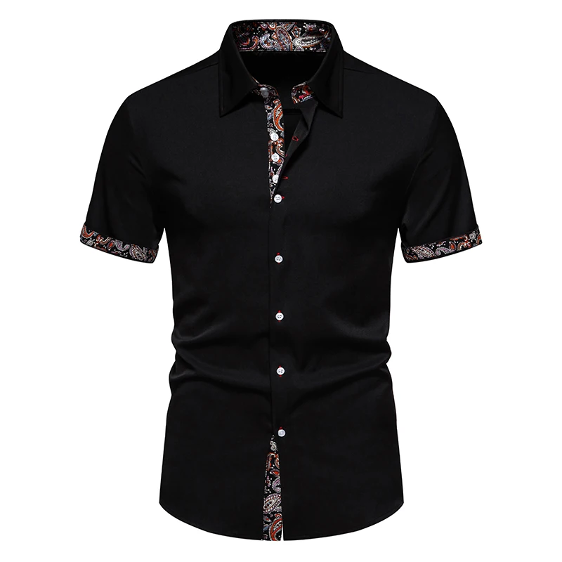 Summer New Men\'s Floral Shirt Slim Fit Casual Paisley Printed Shirt Short Sleeved Button Up Shirt Refreshing and Comfortable Top