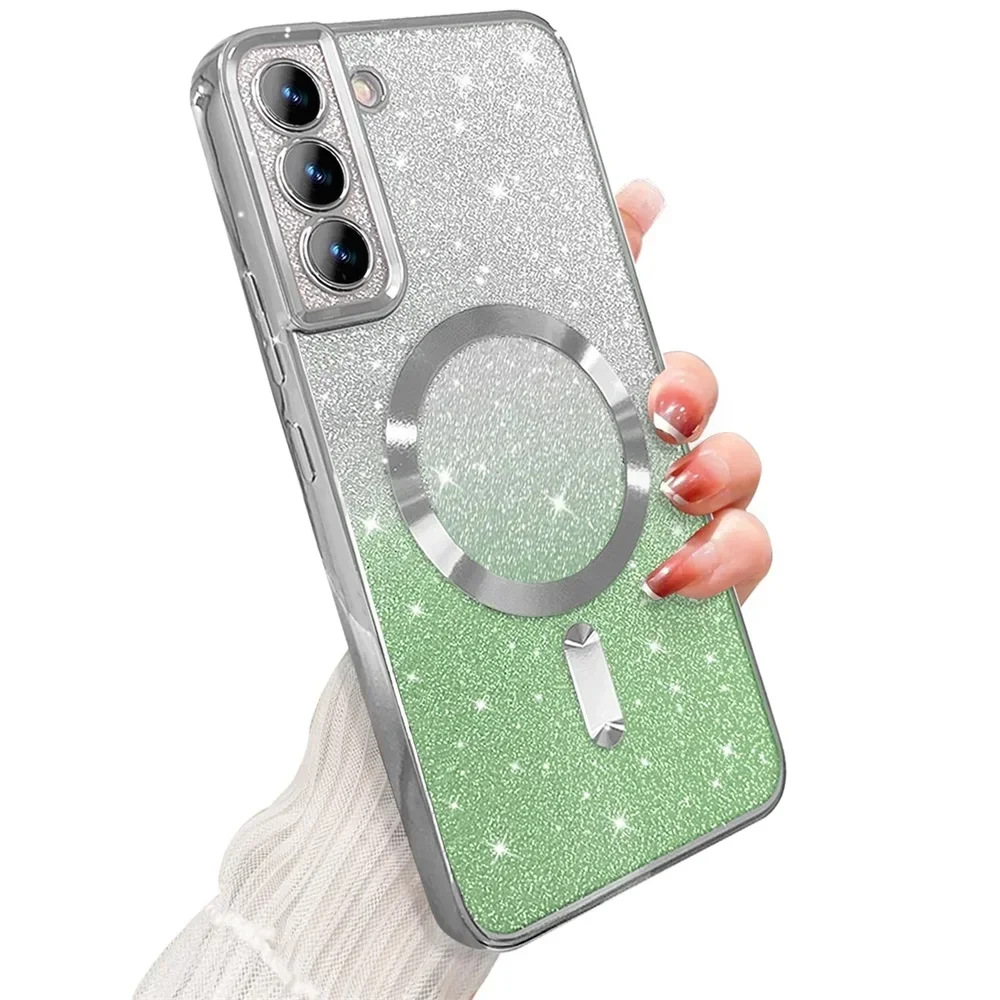 Glitzer-Magnet-Hülle für Samsung Galaxy S26 S24 Ultra S23 S22 S21 S25 Plus S20 FE A56 A55 A36 A17 – Glänzende, kabellose Schutzhülle mit Galvanisierung – Detail 1