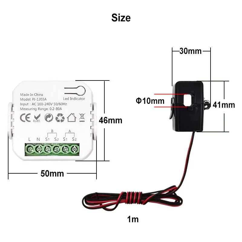 ZigBee Energiezähler Bidirektional 1, 2 Kanäle mit Stromsensor Tuya Smart App Monitor Leistung 80 A 110 V/240 V Gateway erforderlich