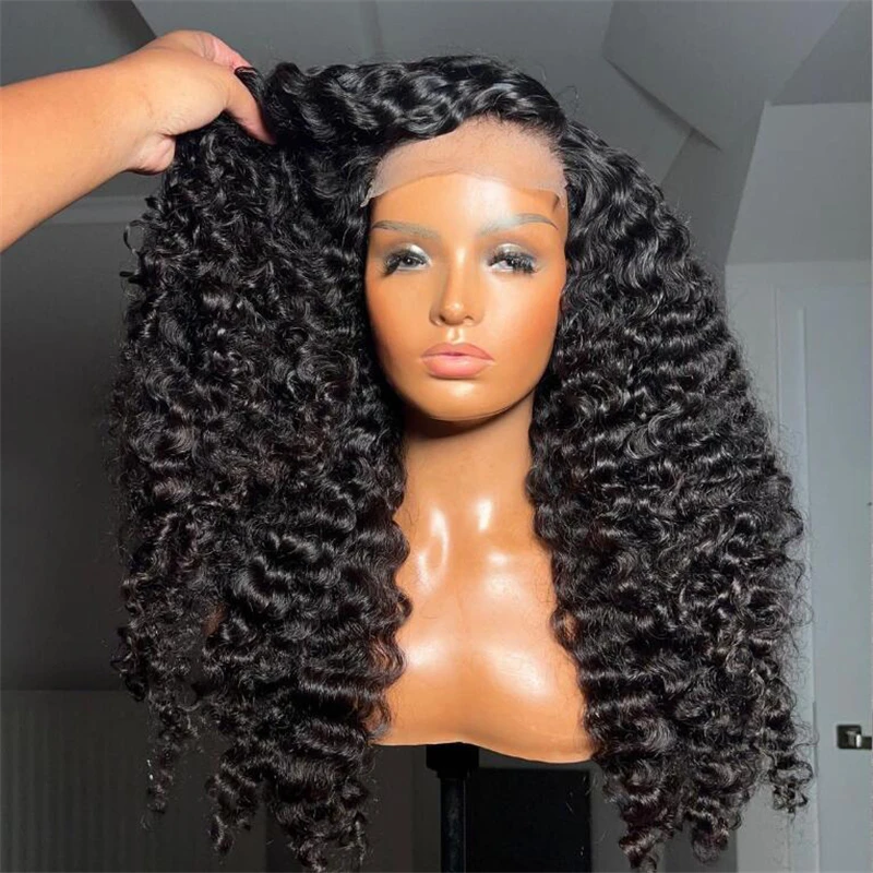 Peruca dianteira longa e encaracolada para mulheres, peruca preta pervertida, cabelo macio do bebê, pré-arrancado, sem cola, roupa diária, densidade de 180%, 26 polegadas