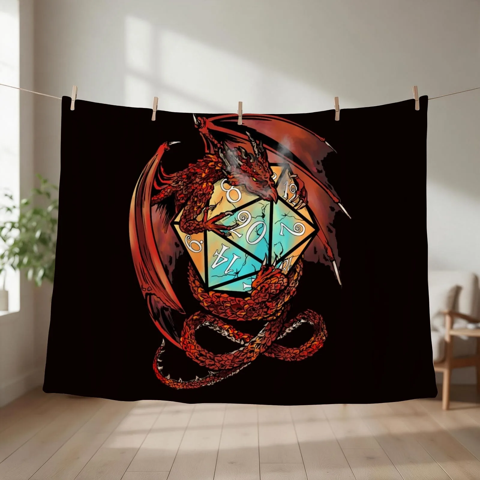 Red Dragon Dice Throw Blanket couch cozy soft plush fuzzy picnic outdoor blanket