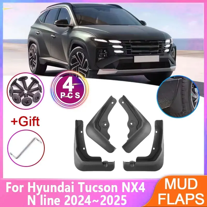 For Hyundai Tucson NX4 N line 2024 Front Rear Mud Flap Front Rear Mudguards Mudflaps Anti-splash Guards Mudflaps Protector Tools