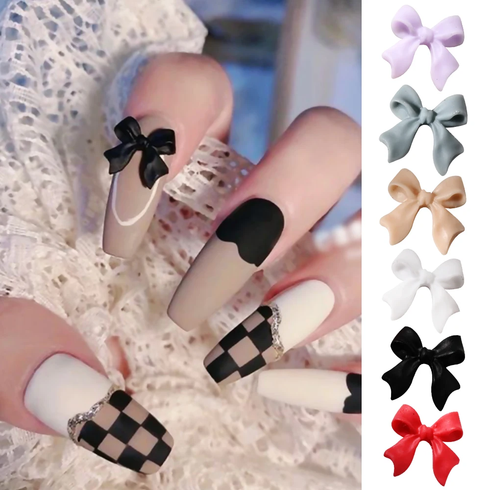 Breloques à ongles 3D en résine, 6 couleurs, 50 pièces, accessoires pour nail art, bricolage, mignon Kawaii, noir et blanc, N64.Craft