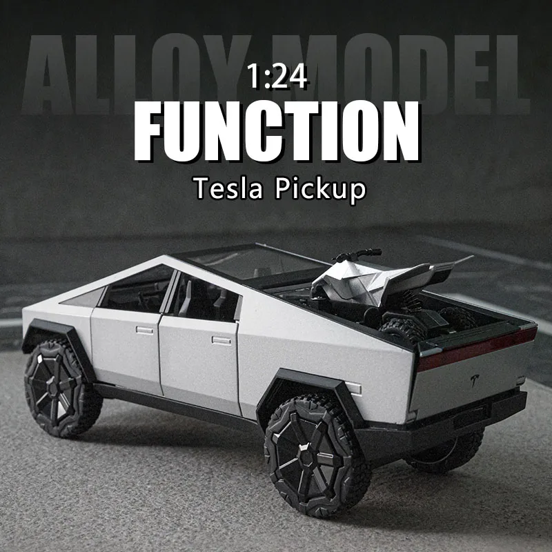 1:24 Tesla Cyberpunk Pickup Truck Model Alloy Simulation Sound And Light Pull Back Off-Road Vehicle Boys Collection Decoration