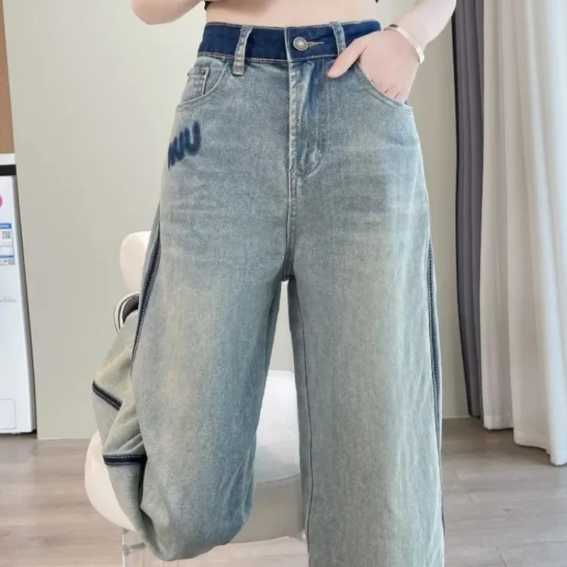 Broek met rechte pijpen Hoge taille Shot Damesjeans Letter Cowboybroek voor dames A Uitgerekt Z Esthetisch Goede kwaliteit Zomer R