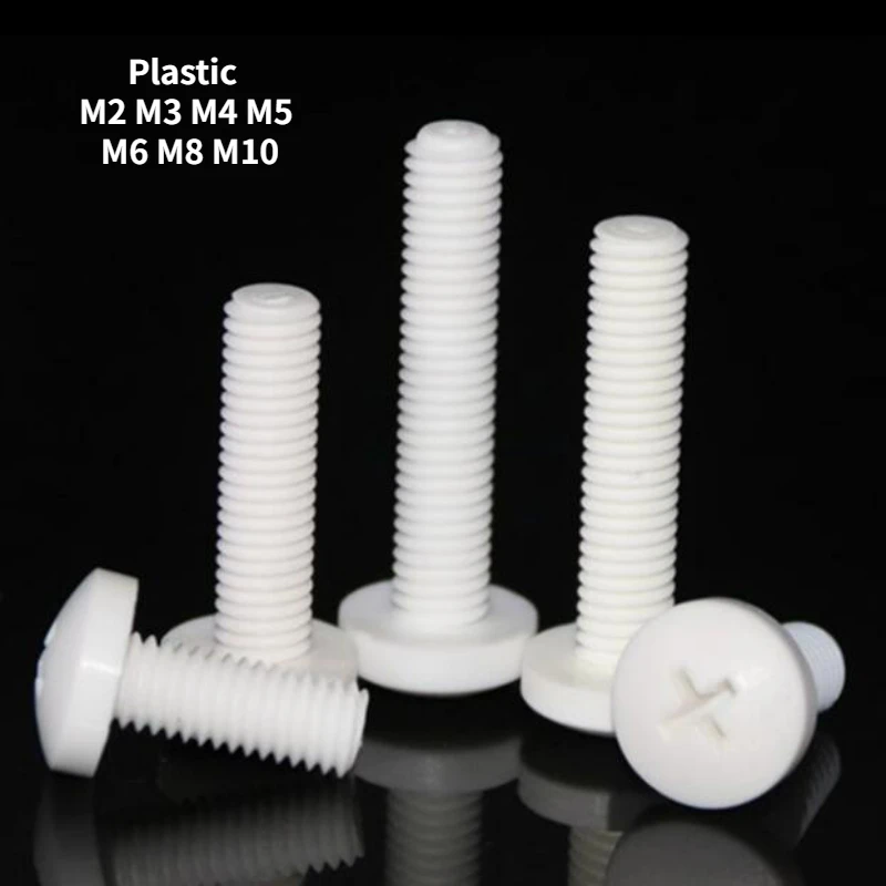 100/200pcs M2 M3 M4 M5 M6 M8 M10 White PP Cross Head Insulated Acid and Alkali Resistant Plastic Screw Thread Length 4mm~50mm