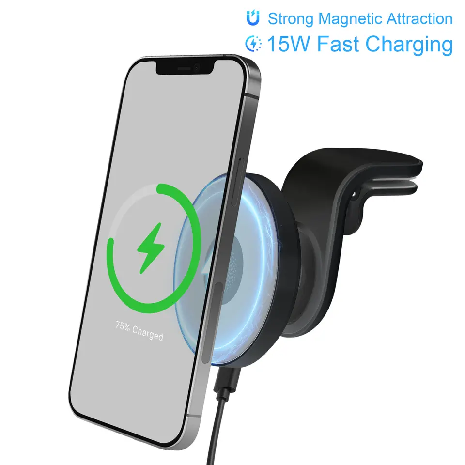 15W Magnetic Wireless Car Charger Mount, 360° Adjustable for iPhone & Android