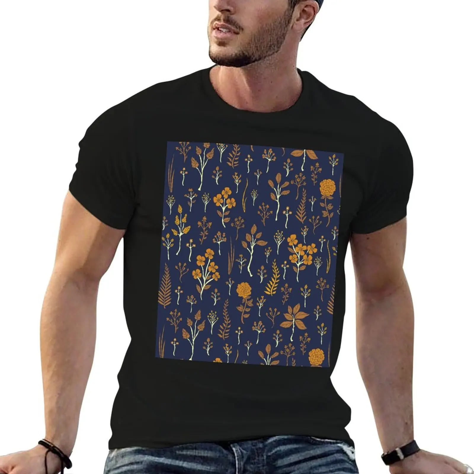 

t cotton high quality cotton for t Pattern T-Shirt shirt Navy Blue man shirts & Mustard man Yellow Floral pack