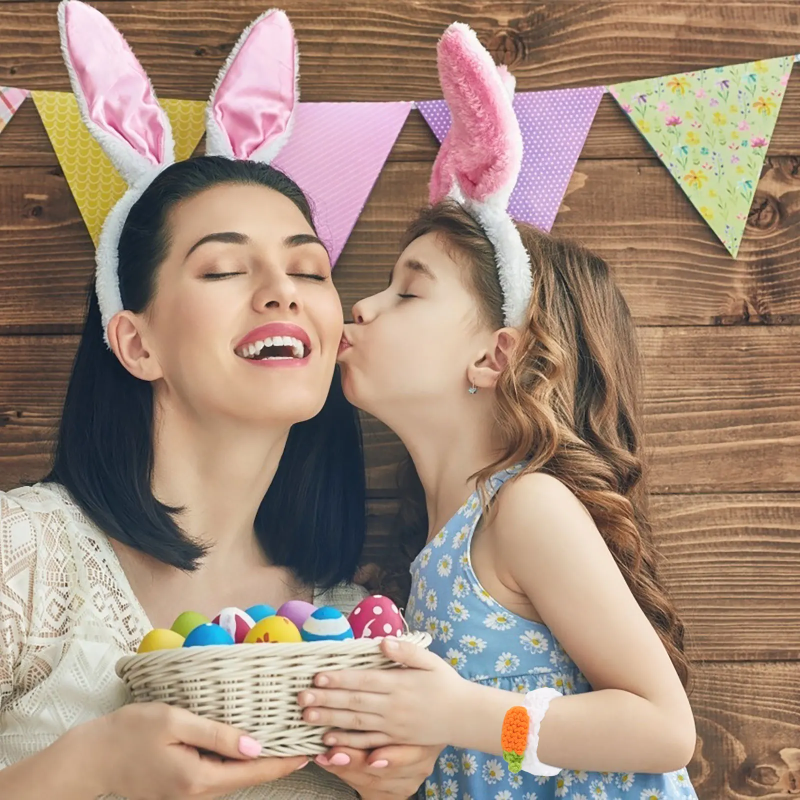 

2Pcs Wool Bracelet Handcrafted Easter Celebration Bright Colors Firm Design