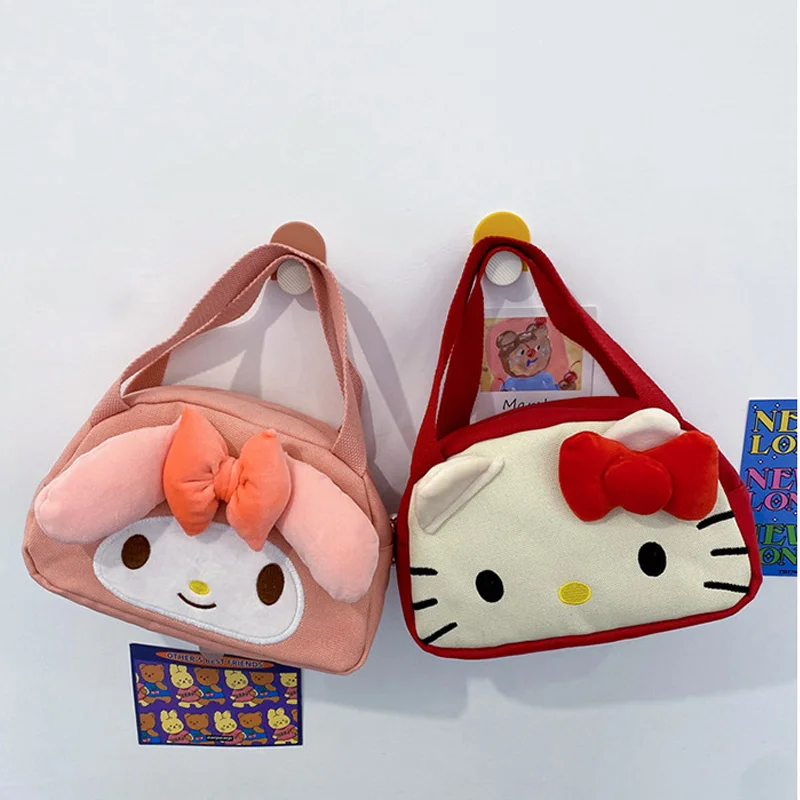 Hello Kitty Cute Canvas Coin Purse New Three Dimensional Bow Large Capacity Storage Bag Girl Fashion Trend Matching Handbag