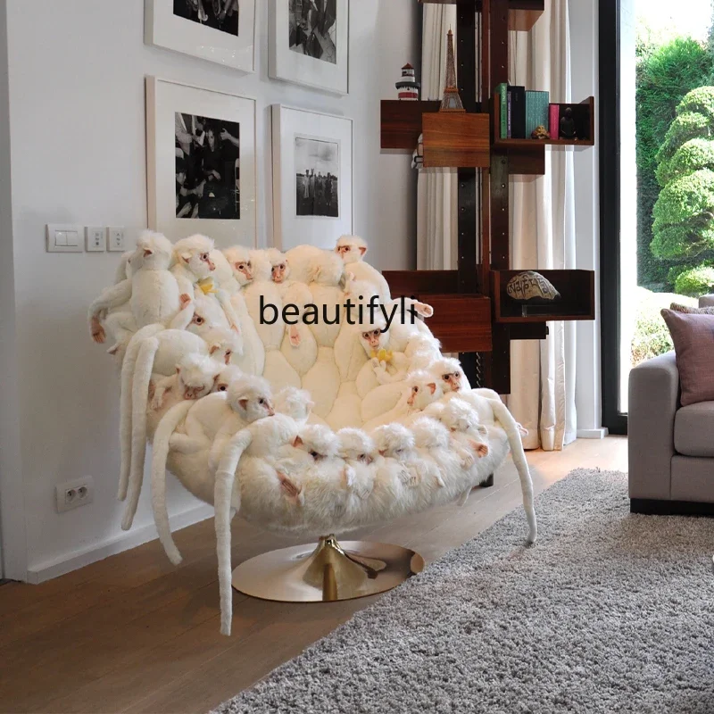 Italian single light luxury animal wool seat lazy bear sofa creative doll chair