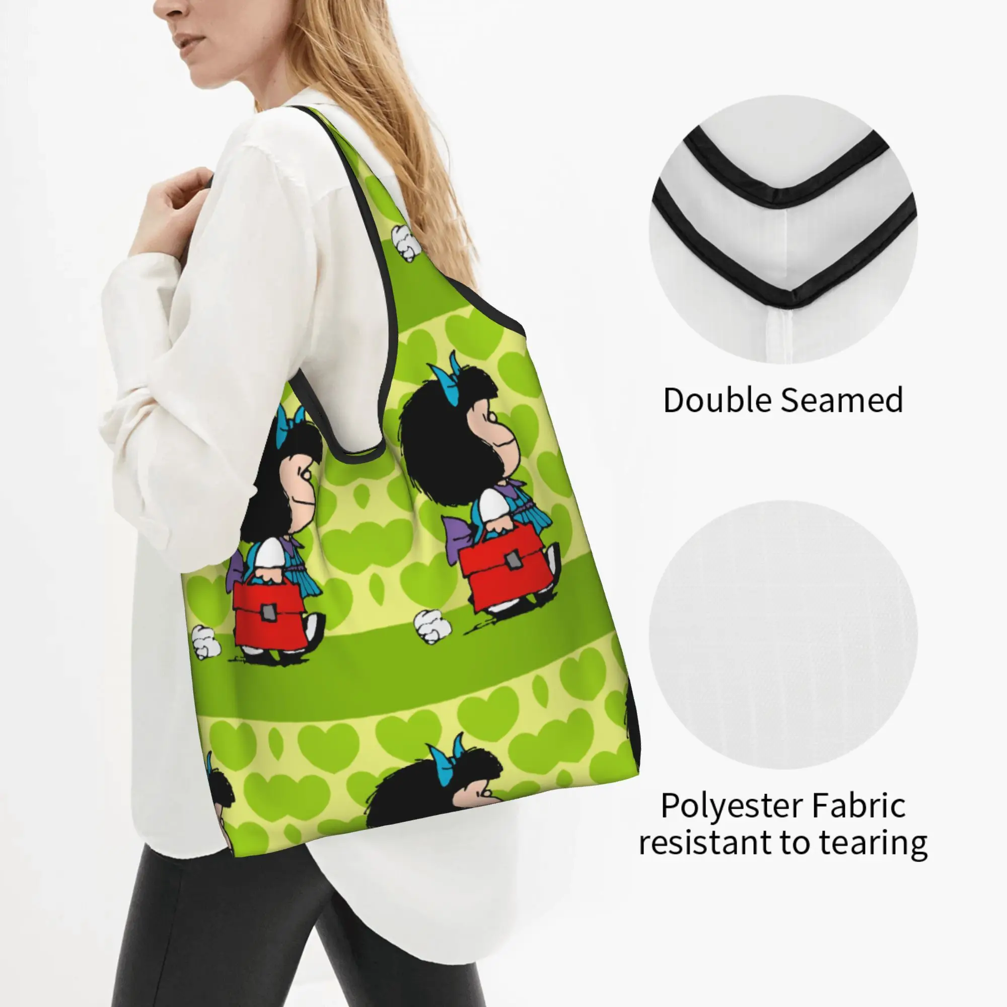 Recycling M-Mafaldas Manga Comics Shopping Bag Women Tote Bag Portable Japan Grocery Shopper Bags