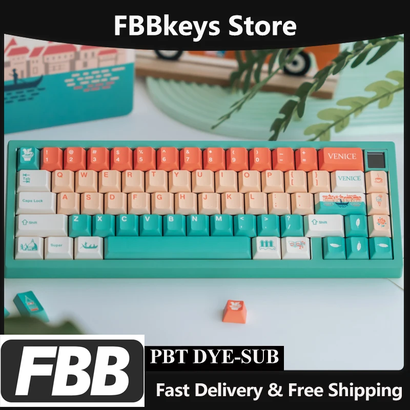 

Колпачки для клавиш FBB, тема Венеции, подходят для переключателей Cherry Mx, механическая клавиатура, PBT, аксессуары «сделай сам» для 60%, 75%, 80%, 96%, 100% раскладки