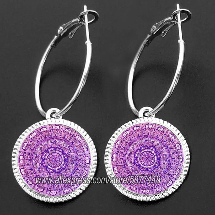 Charm Mandala Art Picture Earrings Henna Crystal Earring Yoga Om Symbol Zen Buddhism Glass Earrings For Women Jewellery