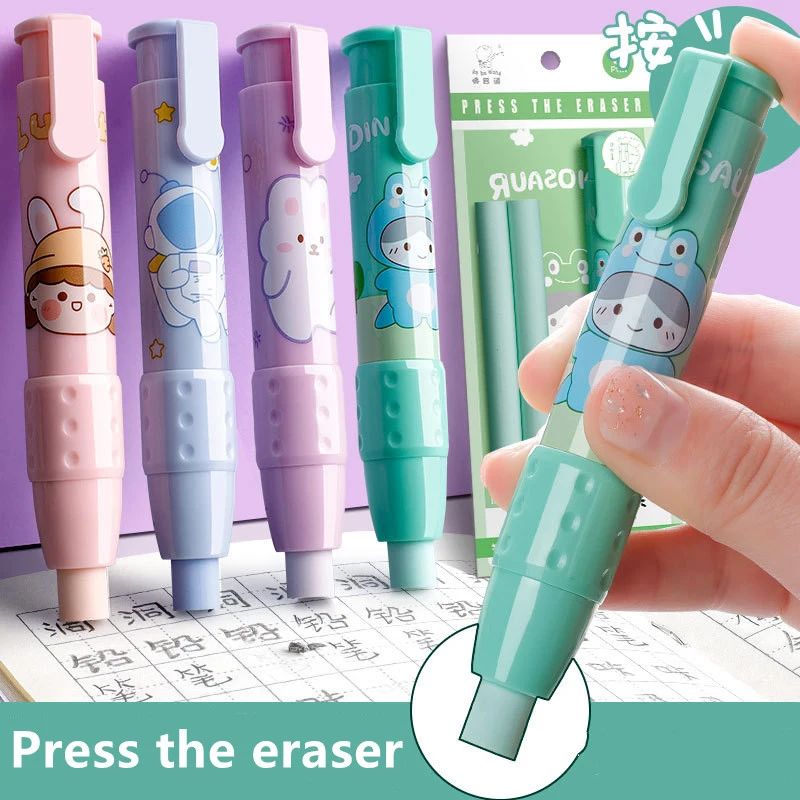 Cute Pressing Cartoon Pencil Eraser Pen Eraser Replaceable Rubber Core School Student Rubber Eraser Kid Office Eraser Stationery