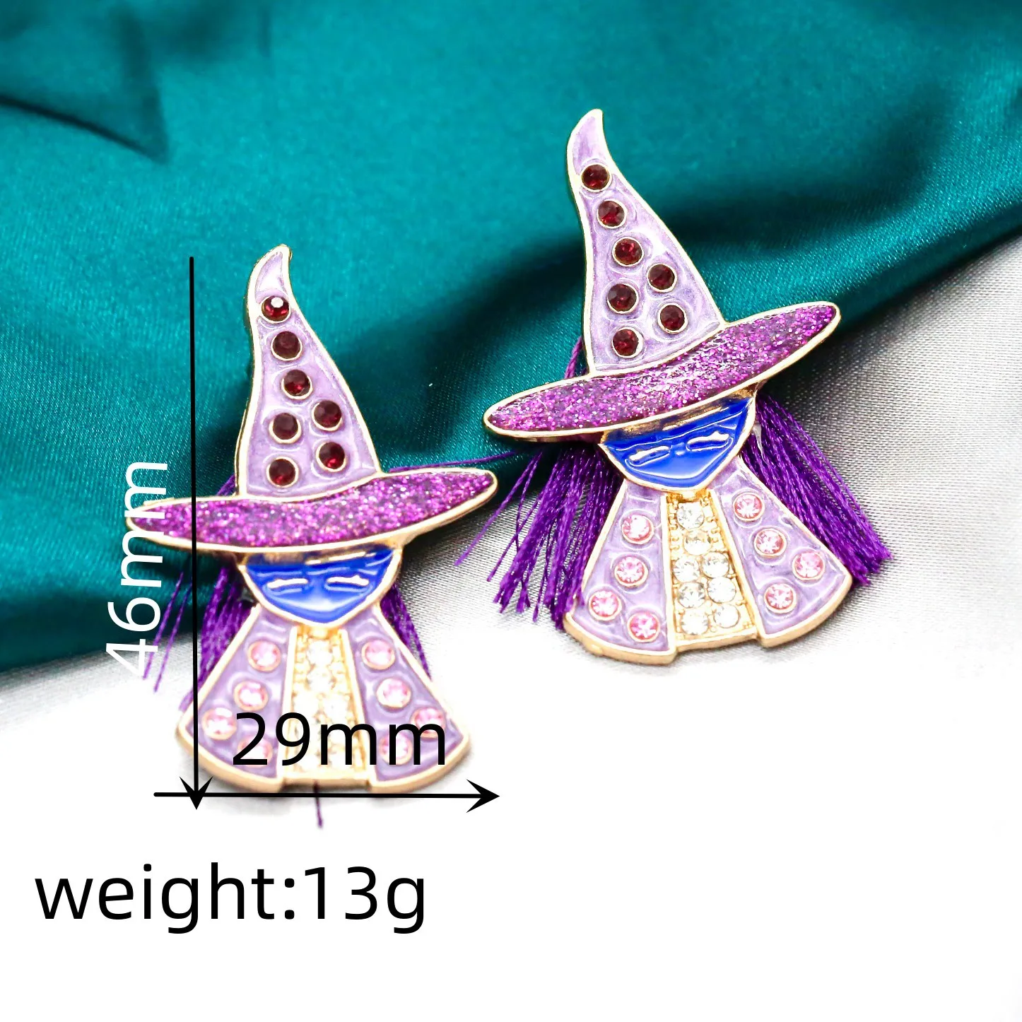 Europe and America Purple Glitter Sticker Drop Glue Magician Wizard Tassel Earrings UNISEX Halloween Punk Hip-hop Earrings