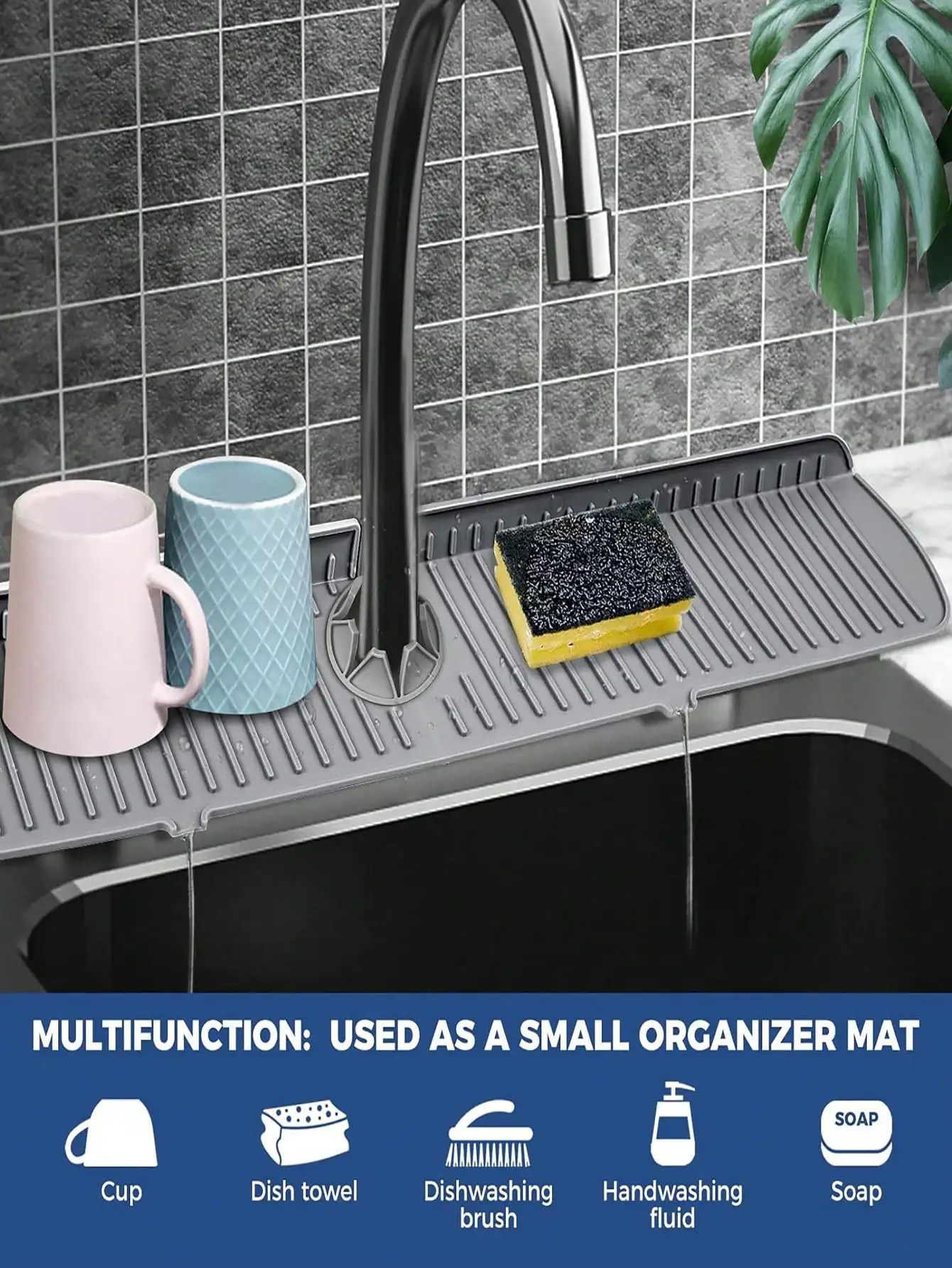 1Pcs Silicone Faucet Mat Water Ripples Kitchen Bathroom Drainage Pad Wash Basin Large Sink Splash Pad Countertop Protector