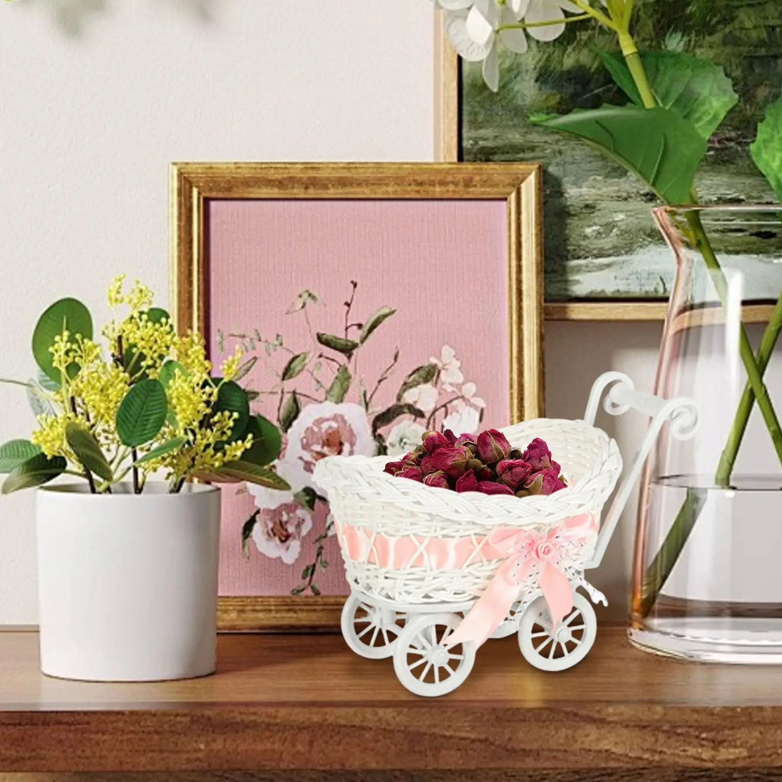

Small Woven Baskets Imitation Rattan Storage Basket Cart Desktop Ornament Decorative Container For Indoor Outdoor Home Wedding