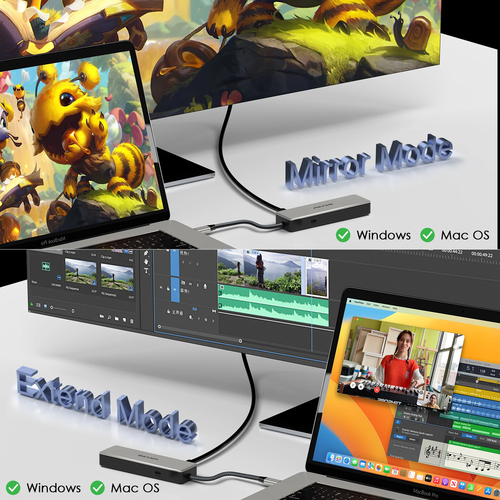 WAVLINK-USB C إلى محطة إرساء HDMI ، 2x10 جيجابايت لكل ثانية ، 100 واط ، PD ، 2.5G ، RJ45 ، ماك بوك برو ، الهواء ، باد ، ديل ، HP ، لينوفو #4