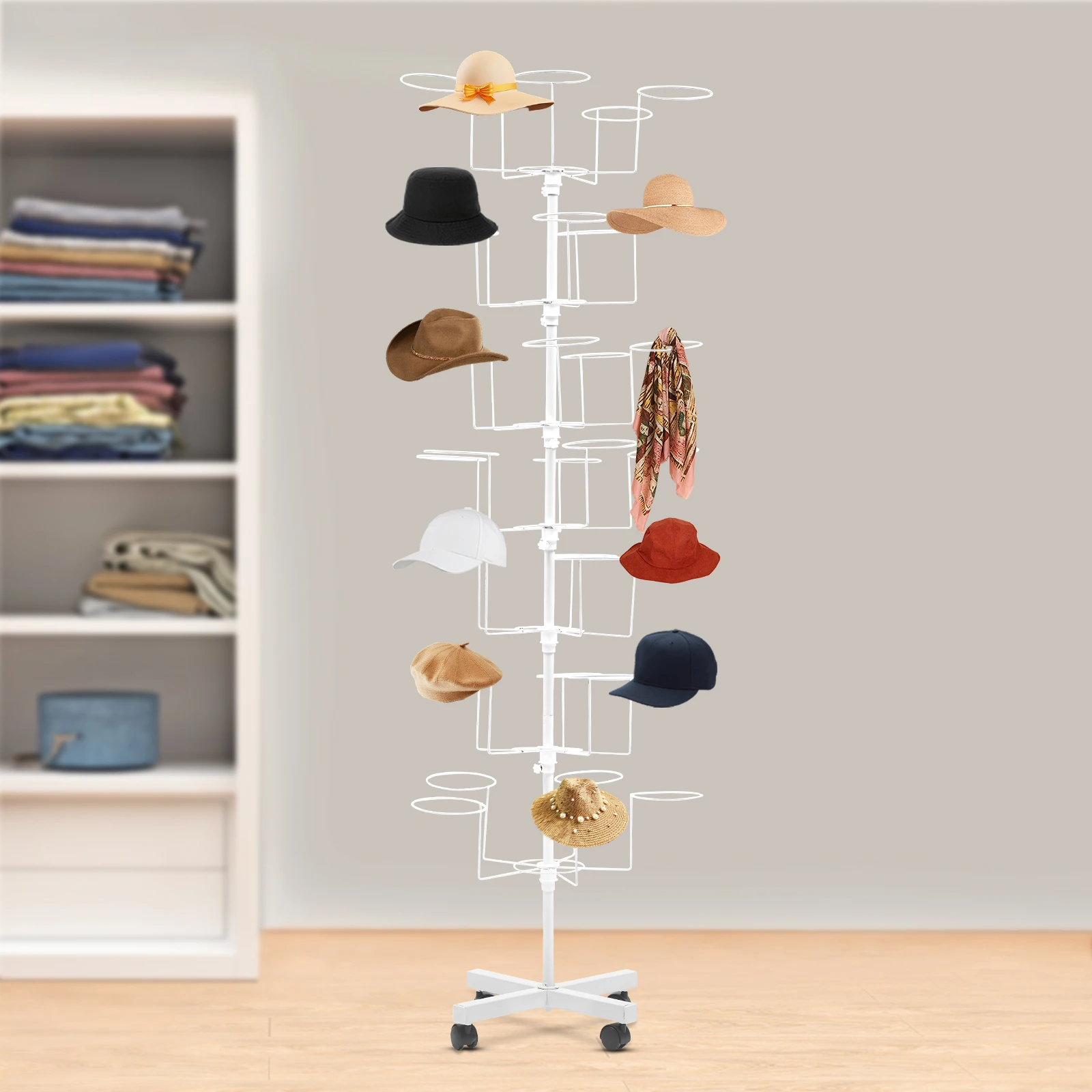 7 Tier Hat Rack, 35 Cap Rotating Organizer with Adjustable Height, Heavy Duty Iron Hat Display Stand for Home & Retail Store