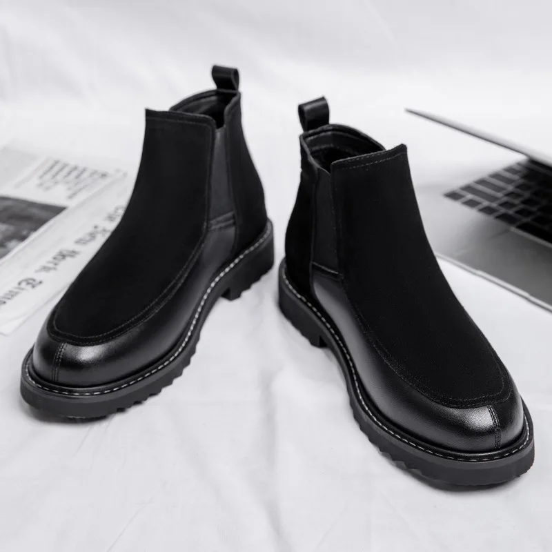 Boots for Men 2025 Winter Genuine Leather Chelsea Men's Boots with Velvet High Top Boots Trendy Versatile Boots for Men